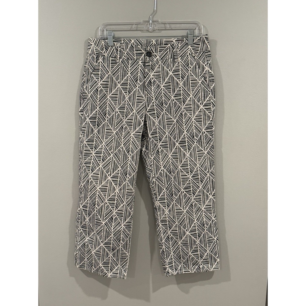 Soft Surroundings Black Cream Cropped Flat Front Cotton Pants Sz 8